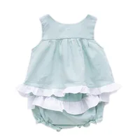 

2019 newborn baby clothes Wholesale Girls Clothes Set Summer Green Ruffle 2 pcs Baby Boutique Clothing