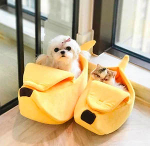 Image of Banana Pet Cat Bed Cat House Cat Cushion Cozy Cute Warm Portable Pet Basket Supply Mat Beds for Katten Bed Dog Puppy Kennel Mat