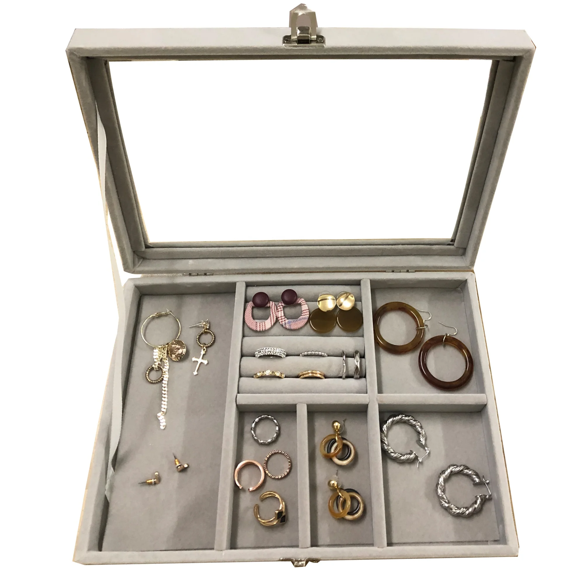 

Velvet Travel Earrings Ring Necklace Organizer Jewelry Box with Large Mirror