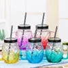 Reusable colored custom clear transparent glass drink water cup with straw