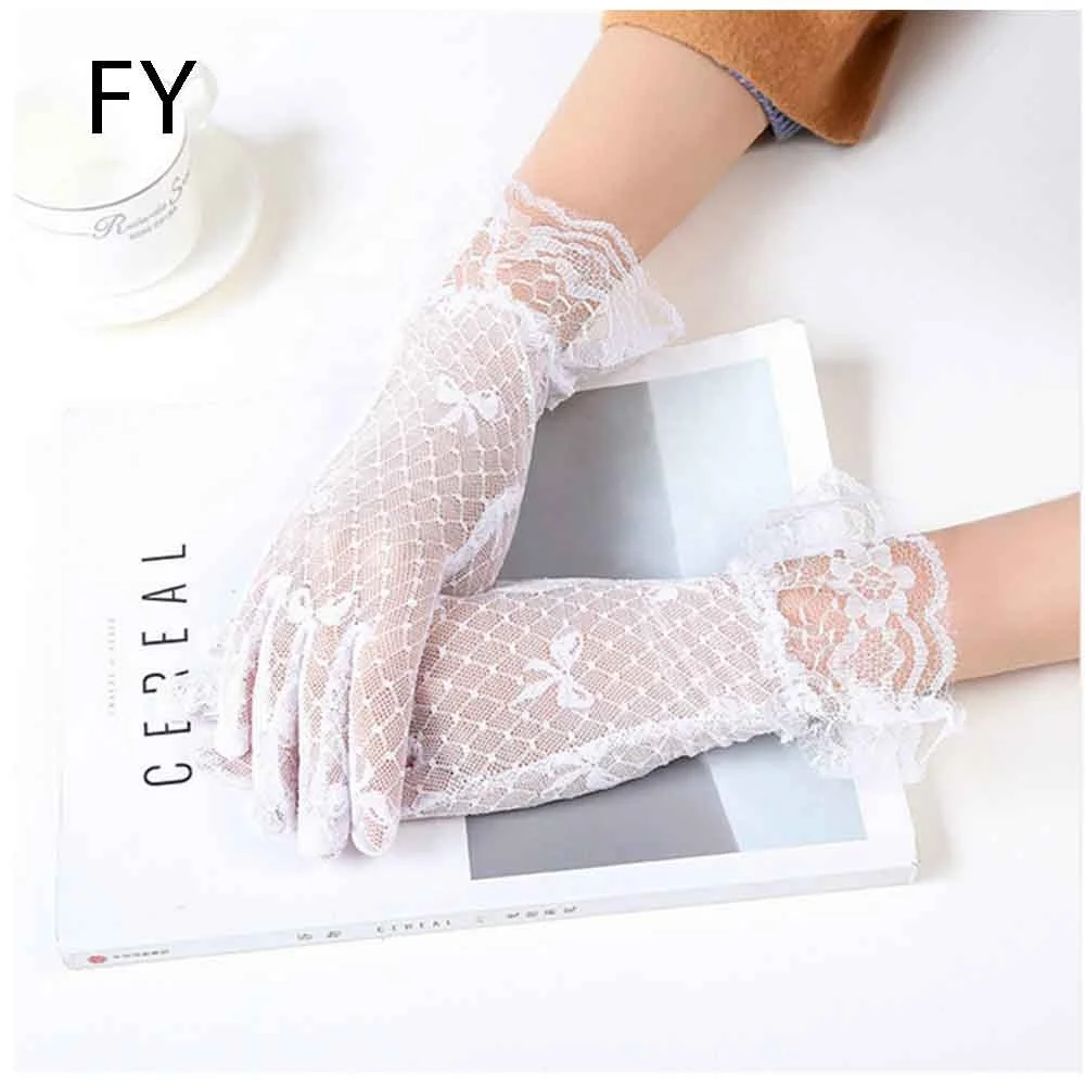 

FY fashion Arrival Party Driving Sexy Women Lady Lace Gloves Mittens Accessories Girl's Flower Side Sunproof Ritual Glove, Black white gloves