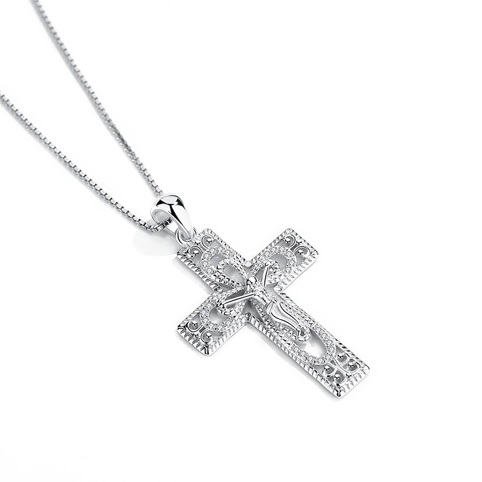 

Original Design 925 Sterling Silver Necklace Crucifix Across Pendant Necklace Fit Fashion Women and Girl Gift