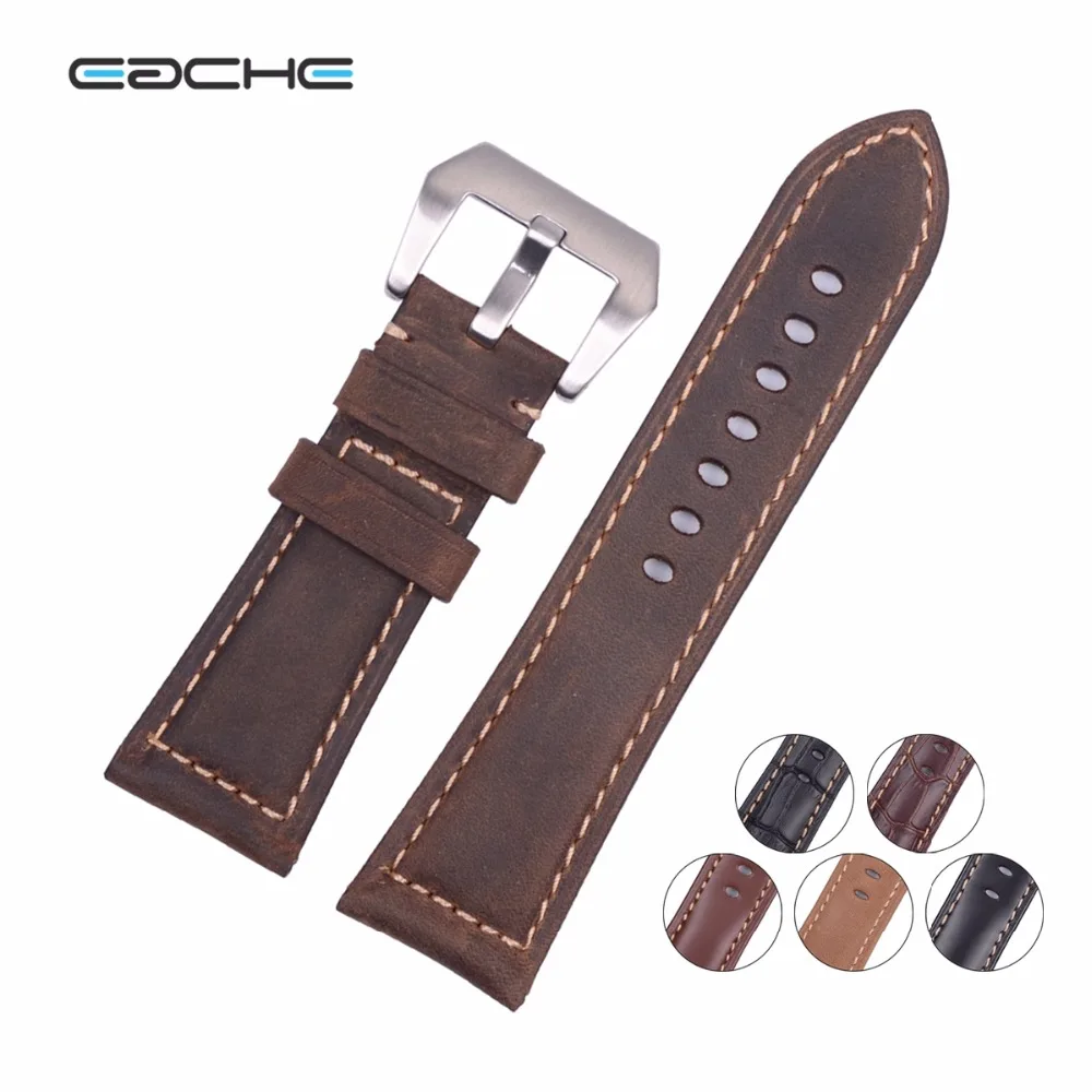 

EACHE Genuine Leather High Quality Watch Band Vintage Watchstrap 24mm leather buckles watch band, Gray;green;yellow;light brown;dark brown