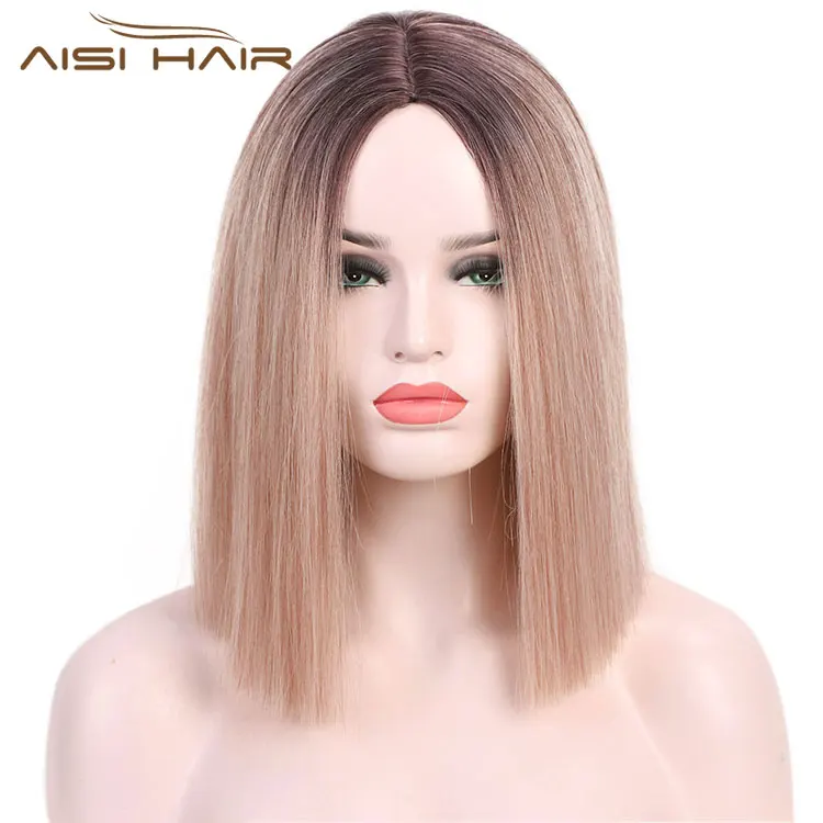 

Aisi Hair Straight Short Synthetic Bob Wigs Ombre Brown Blonde Straight Bob Hair Wigs Middle Part Bob Wigs For Black Women
