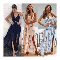 

2019 Womens Summer Boho Maxi Long Dress Evening Party Beach Dresses Sundress Floral Halter Dress Summer