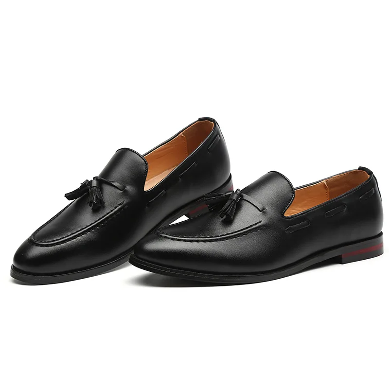 

PDEP pu leather dress big size37-48 men tassel handmade slip on office oxford casual formal driving loafers business shoes, Black/coffee