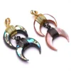 ANDE-P3008 Abalone Shell Pendant Pink MOP Shell Pendant Horn Crescent Shape with Gold Silver Black Wire Wrapped