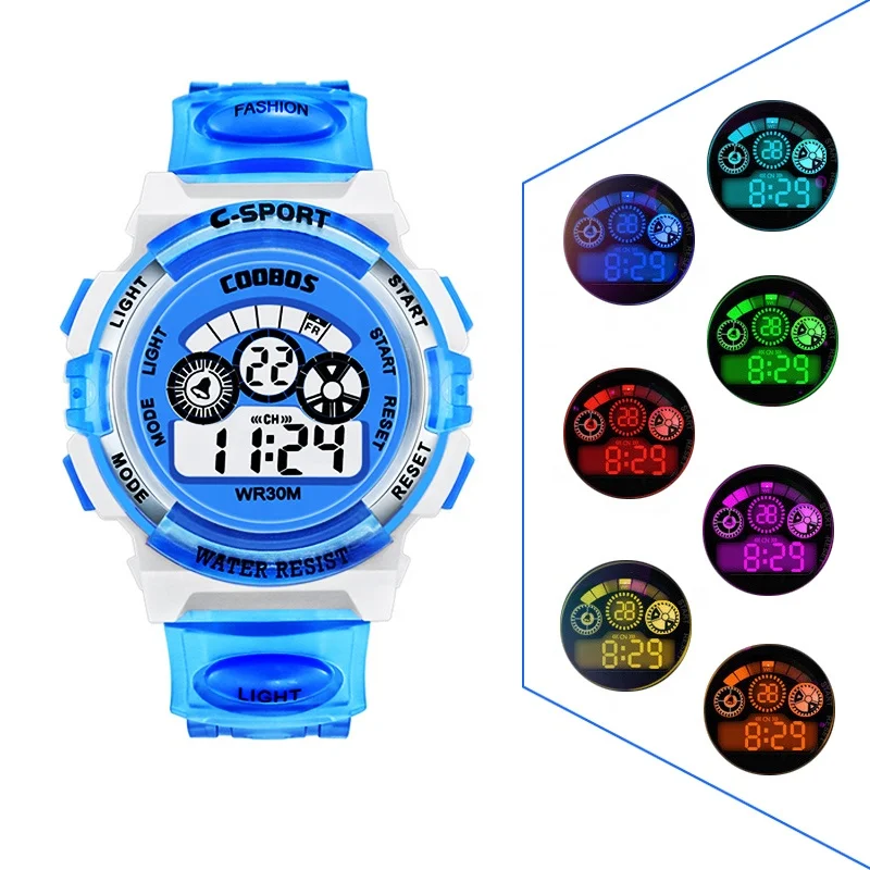 

Fashion Candy Color Silicone Rubber Waterproof Bracelet Children LED Watches Kids Digital Sport Watch, As shown