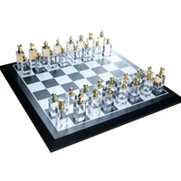 

Luxury Piano painted wooden storage chess board with square crystal chess pieces