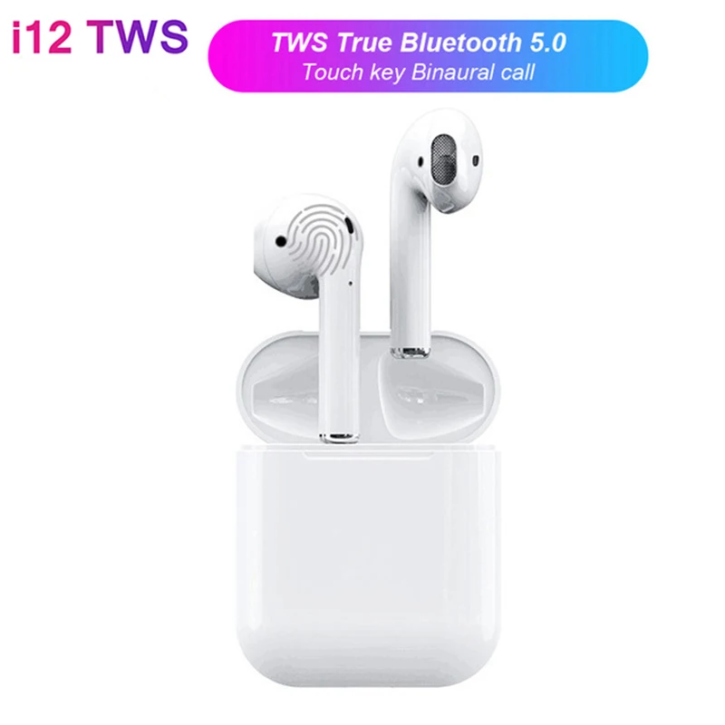 

i12 TWS Touch control Mini 1:1 Air Wireless Bluetooth 5.0 earphones pods headset i12 TWS earbuds, White