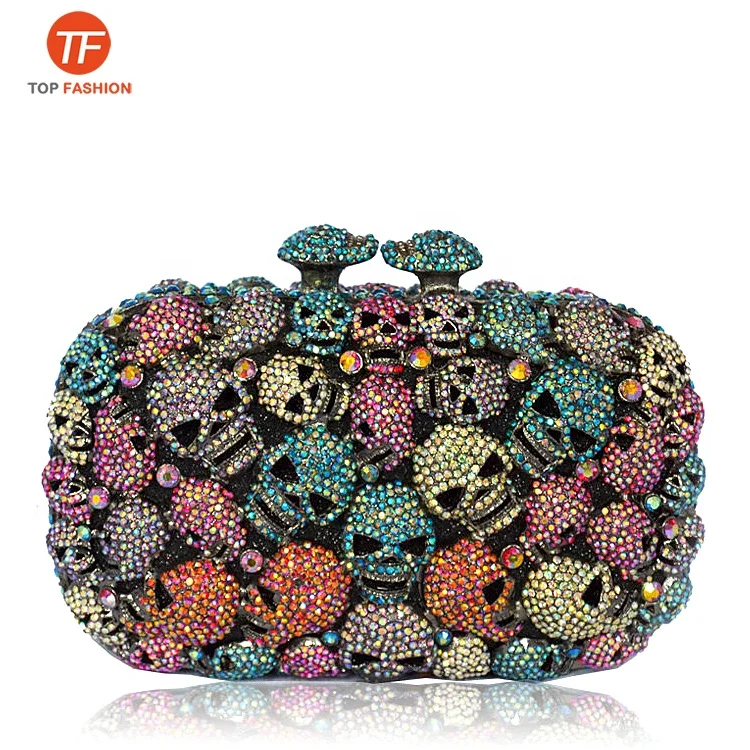 

China Factory Wholesales Skulls Crystal Rhinestone Clutch Bag for Formal Party Small Boxed Clutch Purse, ( accept customized )