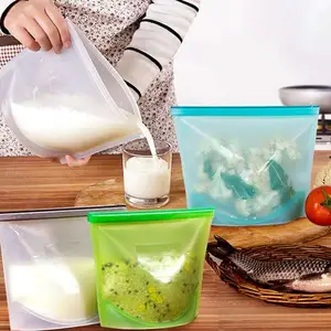 Image of Reusable Silicone Food Bag Yarn Bag Clear Saver Vegetable Storage Leakproof Leftover Container Silicone Food Storage Bag