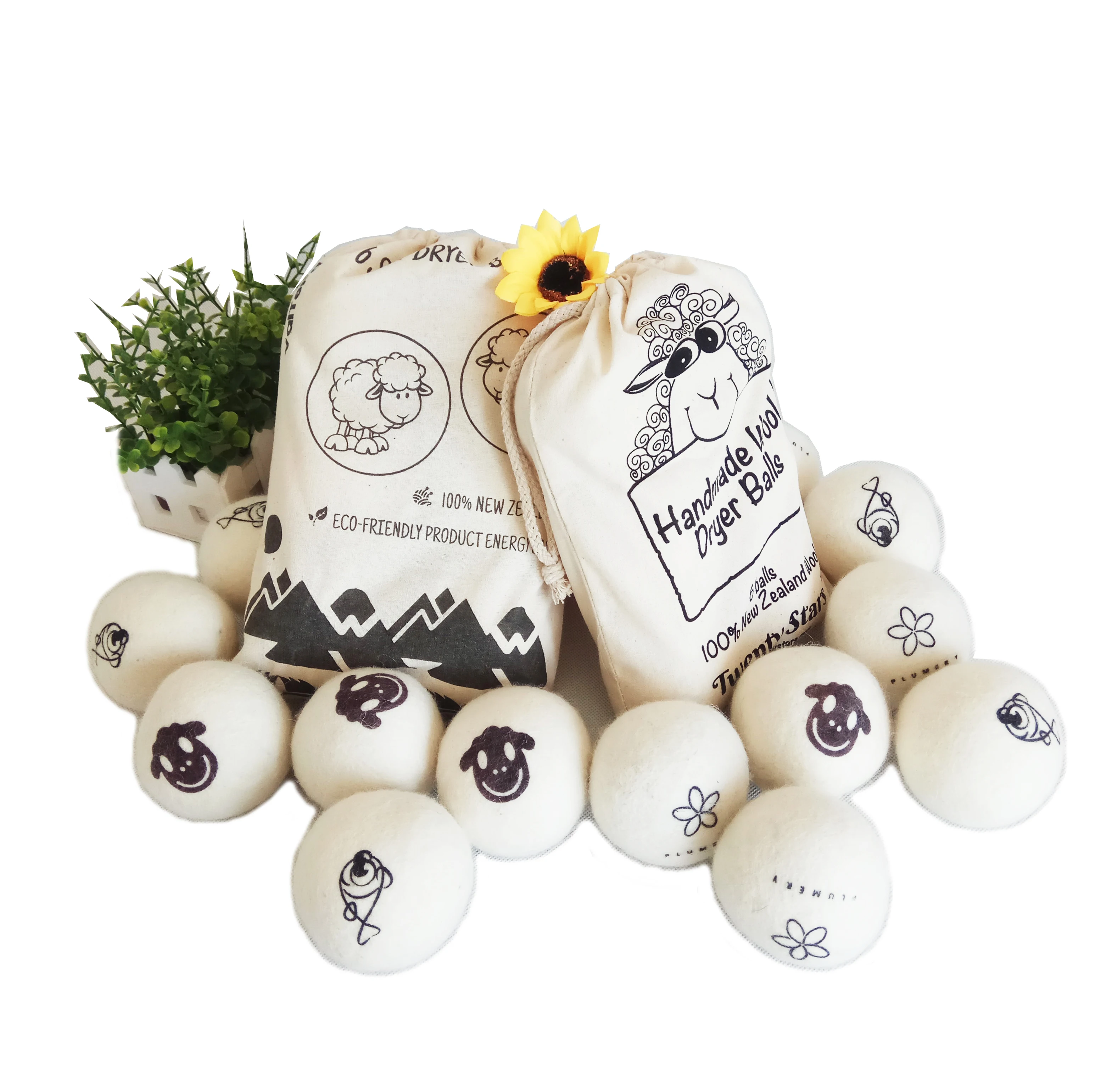 

6-pack Xl Premium Organic 100% Merino Wool Felt Laundry Cotton Dryer Balls, Customized color