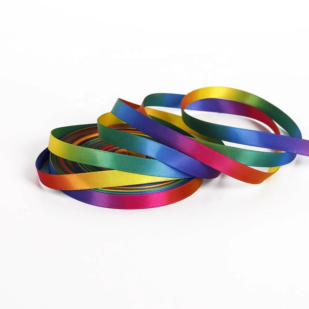 

10mm Both Side Double Faced Rainbow Satin Printed Ribbon, Dark pastel