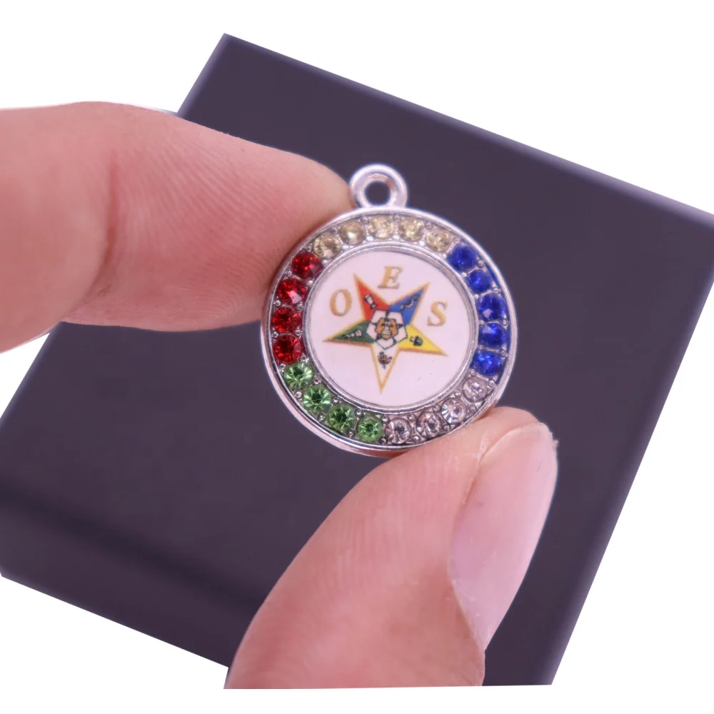 Mix color rhinestone round enamel OES charms the order of eastern star pendant for jewelry making