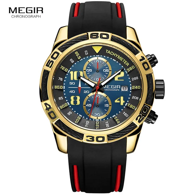 

MEGIR Date Chronograph Men Watch Top Luxury Brand Clock Military Army Sport Male Clock Rubber Strap Quartz Mens Watch