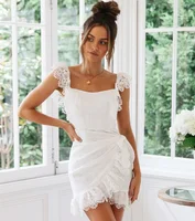 

Customize Design Women Clothes Sexy Summer White Lace Wrap Dresses