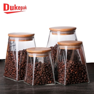 Image of Empty squared hermetic glass bottles 350ml storage containers jars with lids