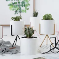 

APHACATOP Ceramic Planter with metal Plant Stand Matte White Planter Pot PLANT POTS