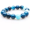 Agate Blue Strips Buddha Beads Bracelet