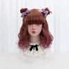 18''Synthetic Wavy Lolita Wig With Bangs Brown Purple Ombre Long Hair Custom Cosplay Japan Harajuku Wig For Women Heat Resistant