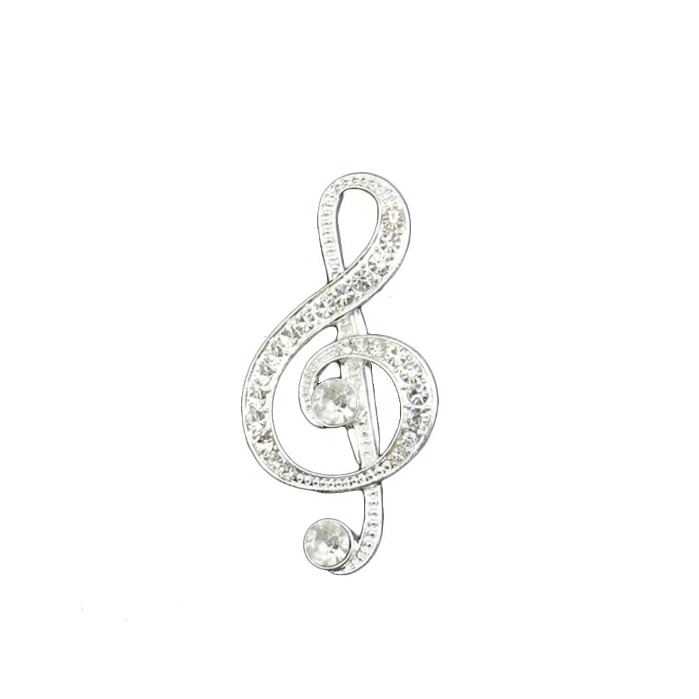 

Large Clear Rhinestone Crystal Large Treble Clef Musical Note Stick Pin Brooch