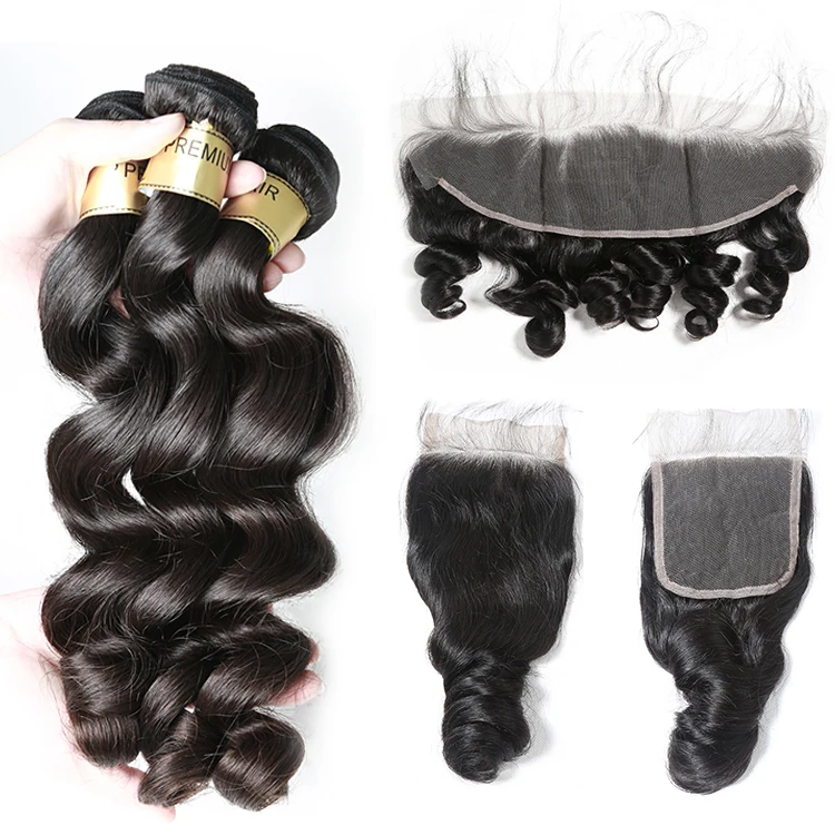 

XBL Loose Wave Premium Virgin Human Hair Weave Bundle, 2/5pcs Hair Bundles with Closure/ Frontal, Natural black