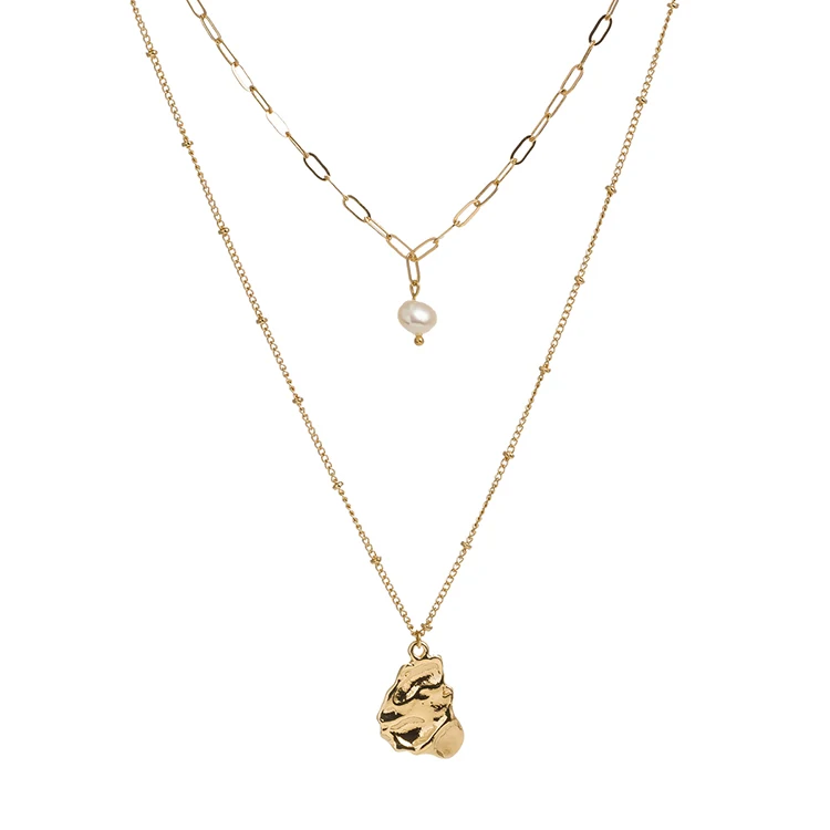 

Natural Freshwater Pearl 18k Gold Chunky Chain Layered Pendant Necklace Jewelry For Women, N/a