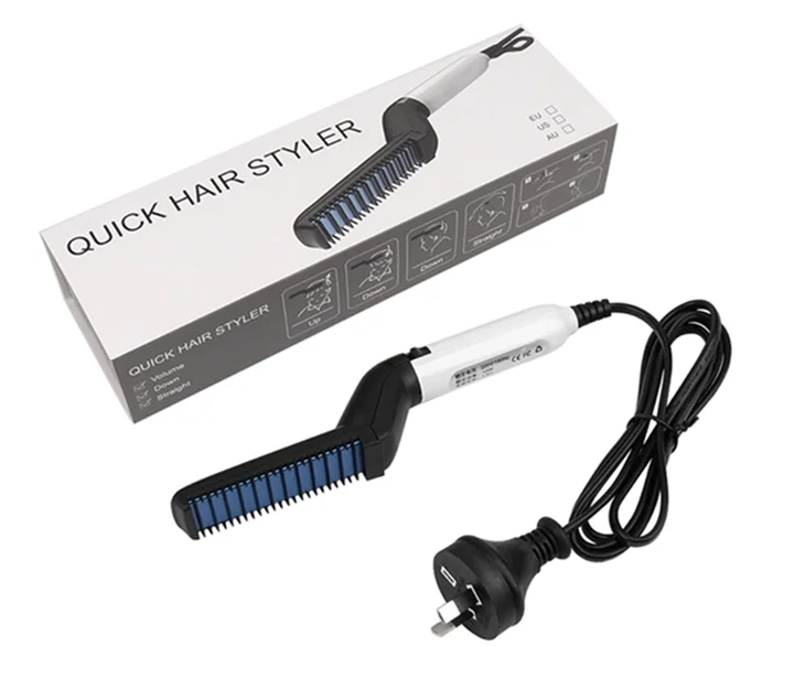 
2020 Private label dropshipping mini quick hair styler comb electric hair curler beard hair straightener for men 