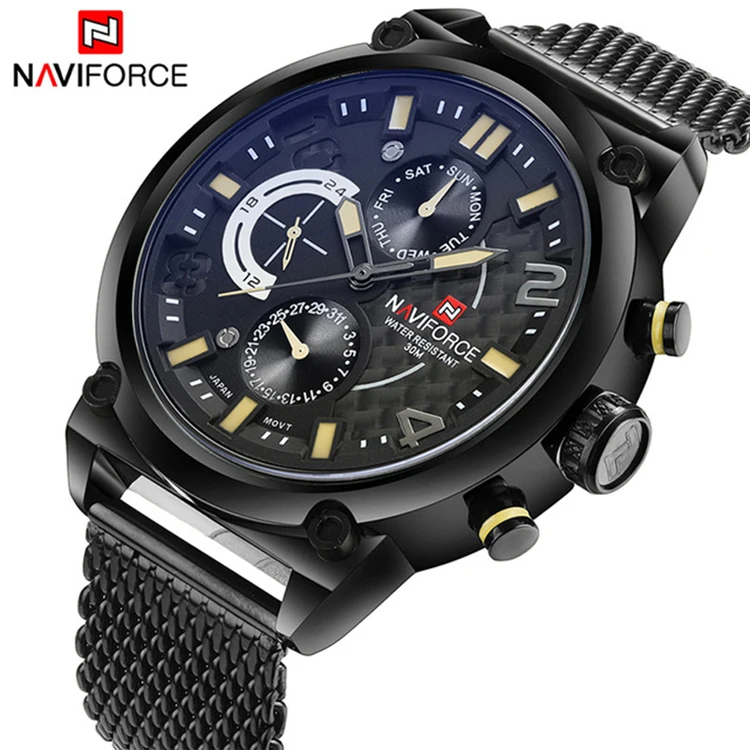 

NAVIFORCE 9068S Luxury Brand Man 3ATM Waterproof Clock Men's Analog Quartz 24 Hour Date Watches Men Sport Full Steel WristWatch