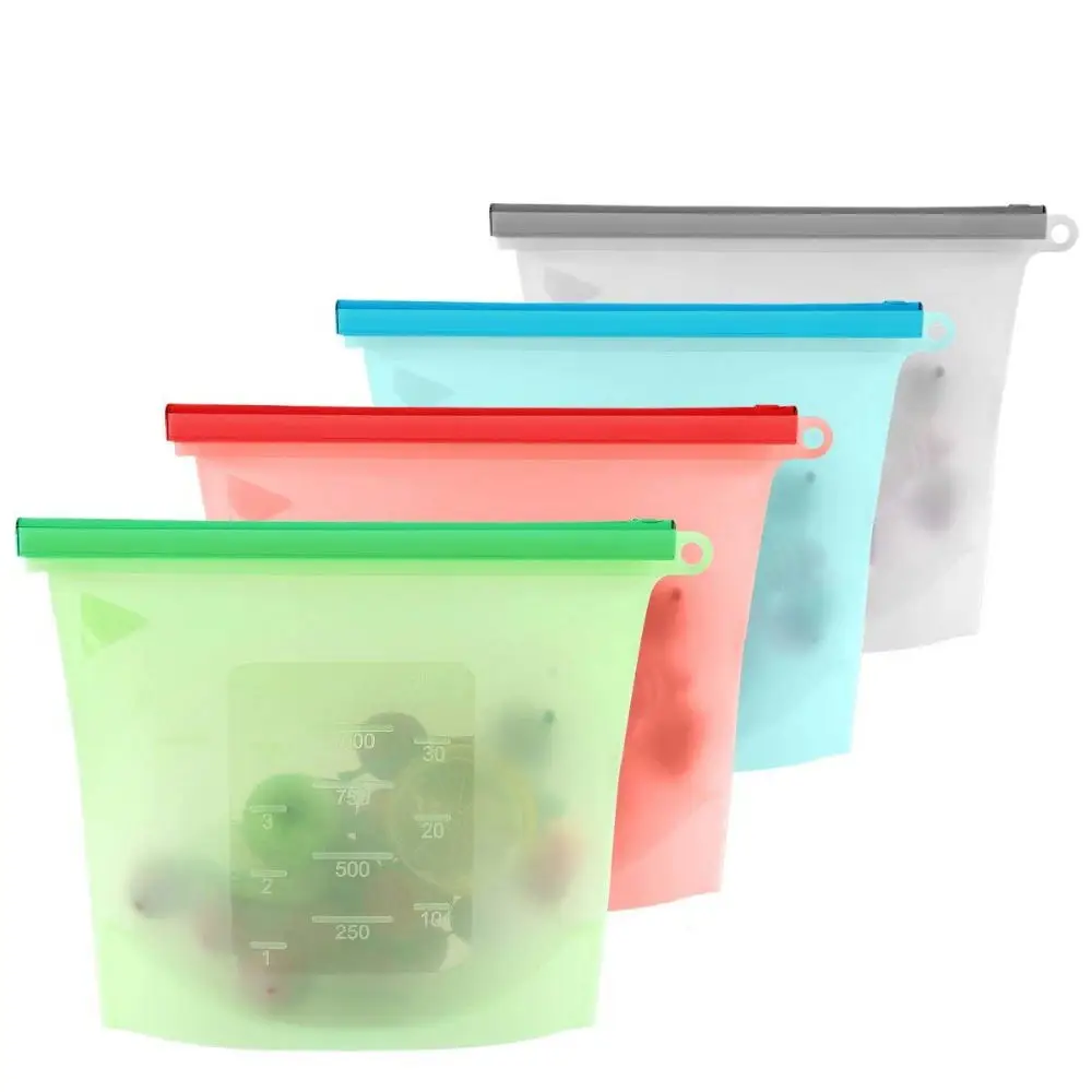 

Hot Sales 1500ML Food Grade Fresh Saver Freezer Sandwich Reusable Sealer Silicone Food Storage Bag, Clear , blue ,green , red