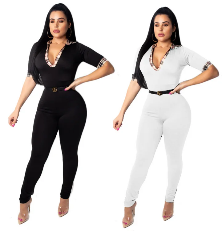 

AT32642 2019 Sexy club plaid leggings women jumpsuit