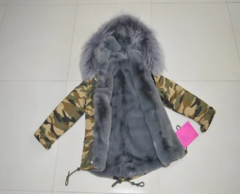 grey camo fur coat