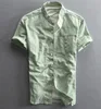 Summer green Men's short sleeve stylish casual linen/hemp High Quality Cotton Shirt