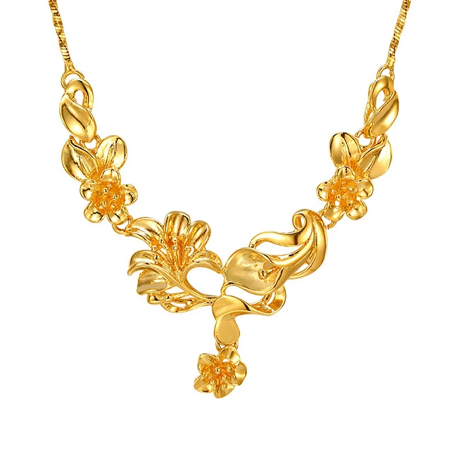 

AN8051902 xuping alloy flower shaped jwelleries necklace+plated 24k gold turkish