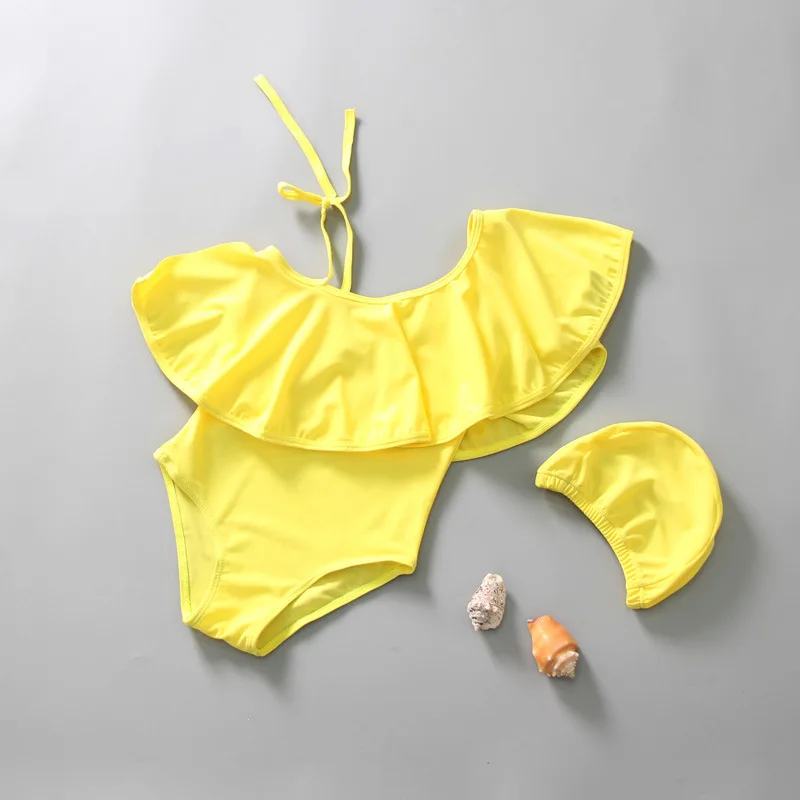 

Free Shipping One piece yellow Color Kids One Shoulder Child Bathing Suit Swimsuit Models Little Girl Ruffled Bikini Photos