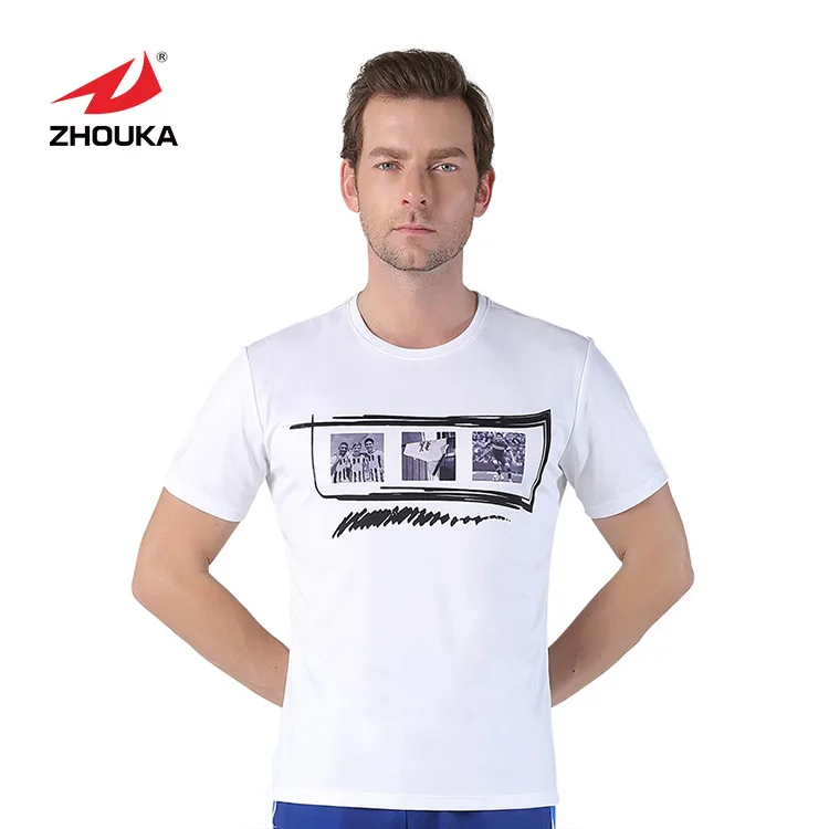 

100% Polyester Quick Dry Round Neck Custom White Men T shirt Wth Printing Logo, N/a