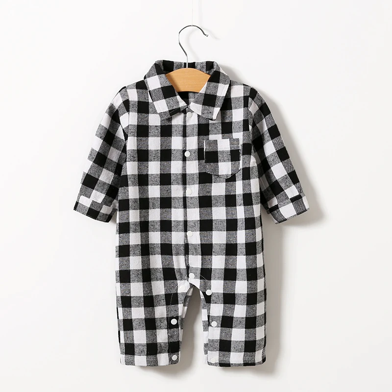 Baby Boy Romper Long-Sleeved Romper Green Plaid BlackAnd White Plaid  Spring And Autumn Baby Clothes