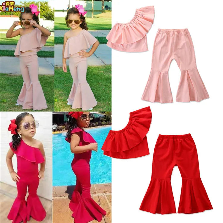 

2019 children clothes sets one-shoulder clothing manufacturers cotton girls summer clothing, Picture