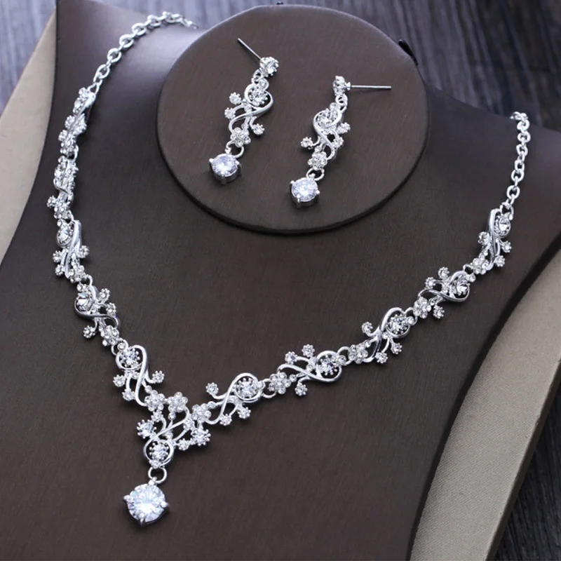 

Genya Spring Wedding Party Accessories Set Earring Necklace Sets Crystal Rhinestone Bridal Jewelry, Silver