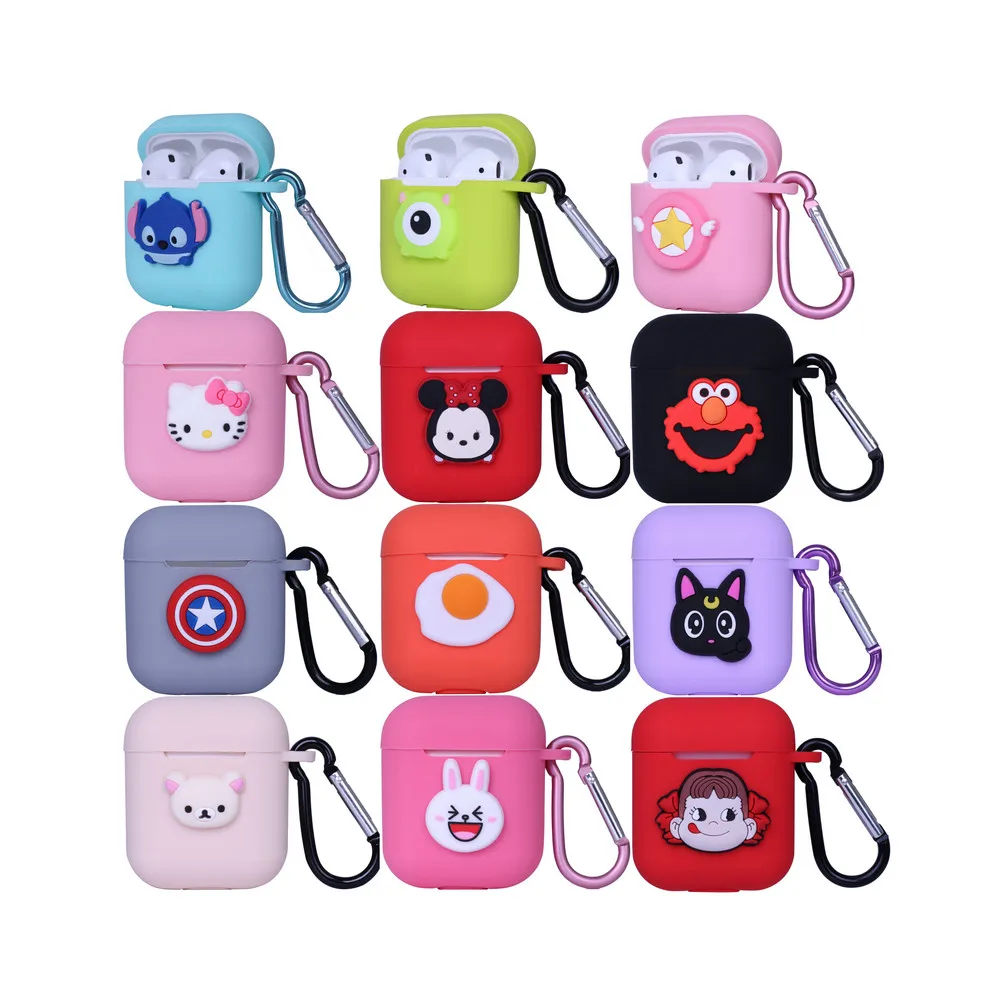 

3D Custom Design Lovely Cute Shockproof Protective Soft Air Pod Pods Cartoon Cover for Apple Airpods Silicone Case with Key Ring, 40 patterns for choosing