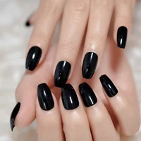 

Cool Black Tip Acrylic Nails Full Cover UV Gel Nail Tips Medium Coffin Nails with Adhesive Tabs 24 PCS