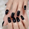 Cool Black Tip Acrylic Nails Full Cover UV Gel Nail Tips Medium Coffin Nails with Adhesive Tabs 24 PCS