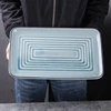 Line series high quality cheap japanese style rectangle 14 inch glazed italian blue dinnerware plate
