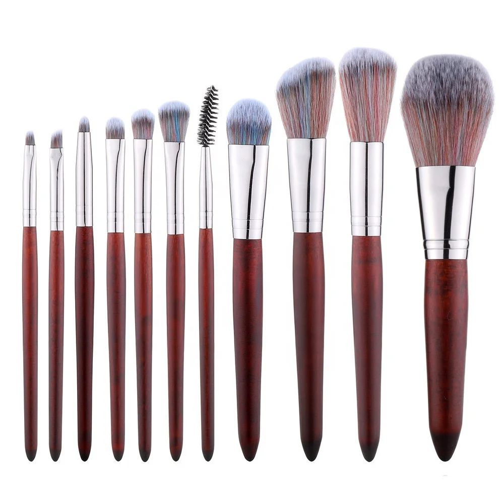 

Hot sale professional private label wood handle vegan Make up Brushes Set 11Pcs, Brown handle + white ferrule