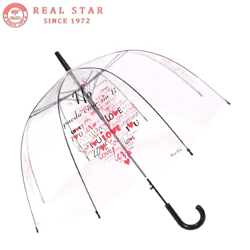 

RST real star umbrella yiwu high quality clear straight transparent lips pattern branded umbrellas