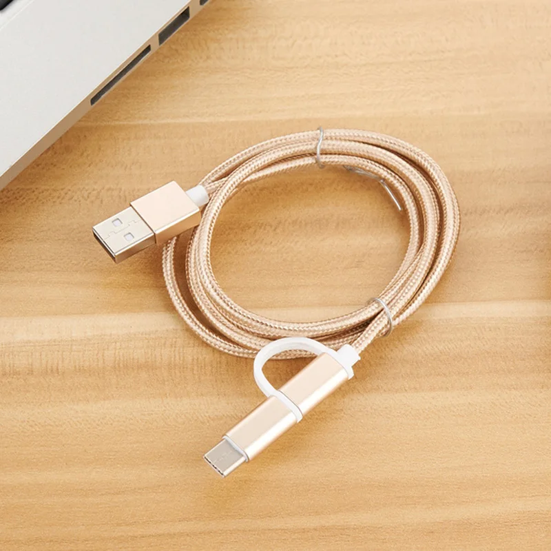 

2019 Wholesale Nylon Braided Fast Charger Cord USB 3.0 Type C 2 I n1 for all phones Micro USB Cable, Gold/silver/red/blue/green/black