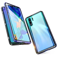 

Luxury Magnetic Metal Bumper Case For Huawei P30 Pro 360 Transparent Curved Glass Full Body Phone Case Metal Adsorption Armor