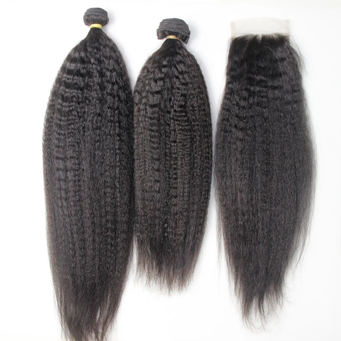 

African black women Afro kinky straight high density lace closure with virgin hair bundles, Natural color