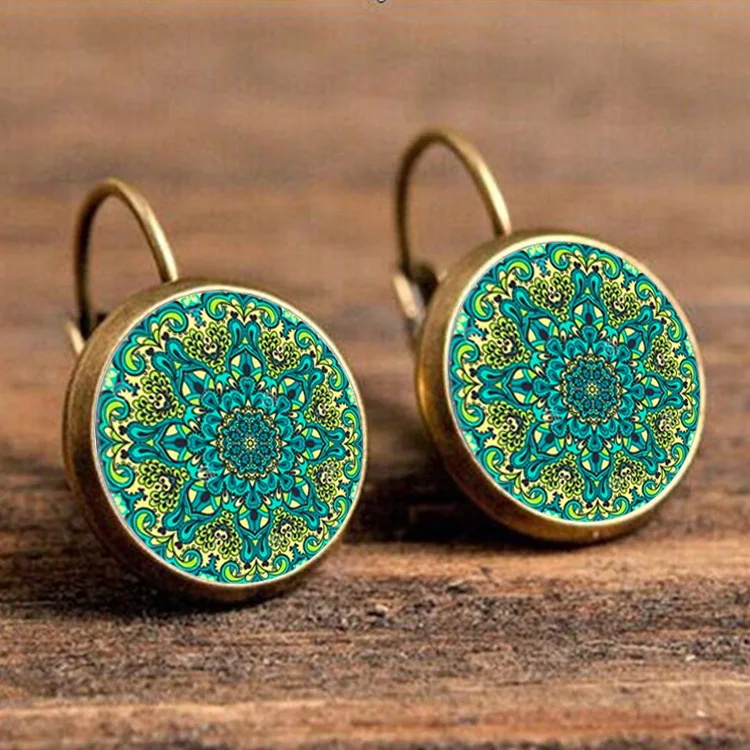 

Free shipping Earrings Henna Crystal Earring Yoga Zen Buddhism Glass gem Earrings Retro Bohemian sunflower Women Jewellery, Picture